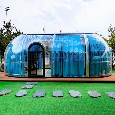 Volltransparentes 360-Grad-Esstent mit Blase 27.7m2 Geodäsischer Kuppelhaus