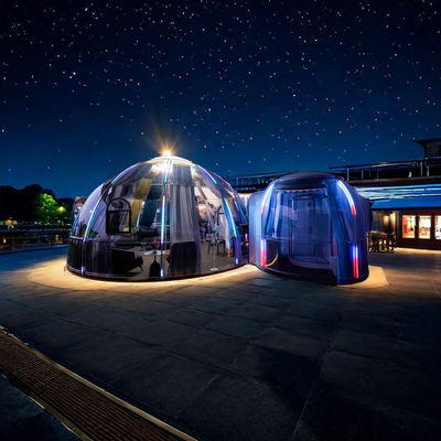 Custom Polycarbonat Wasserdichtes Hotel Glamping Doppelkuppelhaus für romantisches Resort