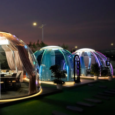 Gute Qualität Outdoor Hotel Resort PC Freizeit Rund Glamping Sonnencreme Doppelkuppel Haus Zelt